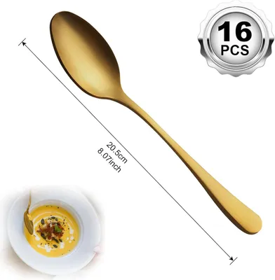 Produktbild von Goldspray-eetlepel, 16 stuks, 20,5 cm, roestvrijstalen lepel, vaatwasmachinebestendig, soeplepel