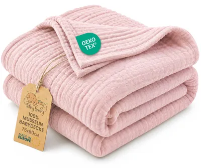 Produktbild von Musselin Decke Baby 75x60 cm Sommerdecke Musselindecke Babydecke Puderrosa