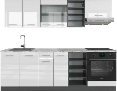 Produktbild von Küchenzeile Vicco R-Line Weiß Hochglanz/Anthrazit 240 cm , AP Marmor, Model 43170