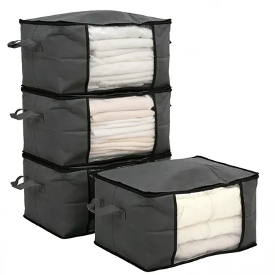 Produktbild von Aufbewahrungstasche faltbare Aufbewahrungsboxe mit Deckel Kleiderschrank Organizer mit Reißverschluss Griffe Kleidung 4er Set, 90L, 60 x 43 x 35 cm