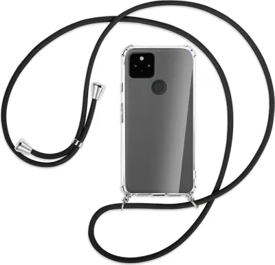 Produktbild von Handykette Backcover-Schutzhülle mit Band (Metall silberfarben) für Google Pixel 5a 5G  - schwarz