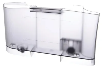 A transparent gray water tank for a coffee machine.