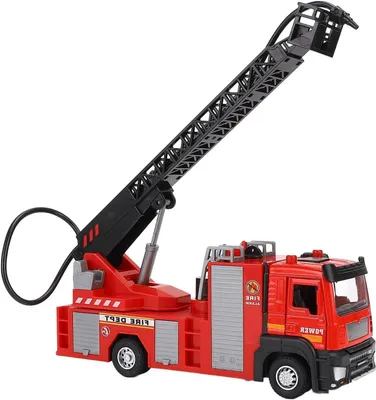 Immagine prodotto di Camion dei pompieri giocattolo - Automezzo con scala - Gioco di ruolo per bambini - Con funzione di spruzzo d'acqua - 17,5 cm - Rosso