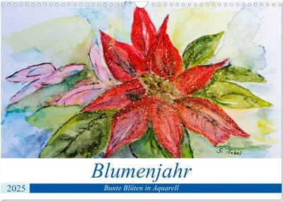 Produktbild von Blumenjahr - Bunte Blüten in Aquarell (Wandkalender 2025 DIN A3 quer), CALVENDO Monatskalender