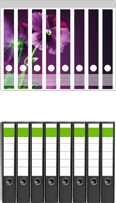 Produktbild von Wallario 8 Stück schmale Ordner inkl. Klebeetiketten mit Motive Lila Stiefmütterchen -  Set mit Rückenschildern / Ordnerrücken Stickern