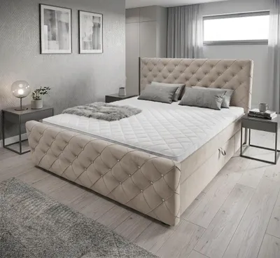 Produktbild von Boxspringbett mit kristallen CARMEN II 160 x200cm Magic Velvet 2274 Beige, zwei Bettkästen und H3 Matratze,Komplett-Set mit Matratze und Topper,