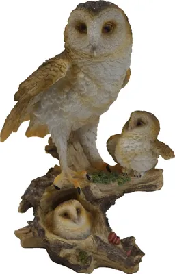 Produktbild von Deko Eule Schleiereule Vogel Paar Baby Kind Garten Figur Skulptur Schneeeule Uhu
