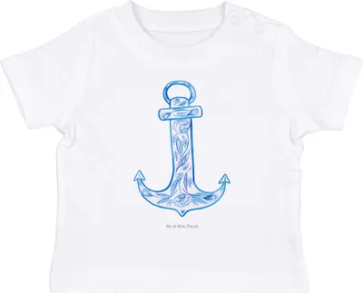 Produktbild von Mr. & Mrs. Panda  T-Shirt Anker Blau 12. - 18. Monat - Weiß - Geschenk, Baby Oberteil, Kinder, Organic Shirt, Babyshirt, Kurzarmshirt, Lustige Sprüche