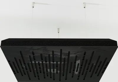 Produktbild von 2-Stück Akustik Deckenpaneele «WAVE-C» mit Montageset | Absorption - Diffusion - Reflexion - Schalldämmung - Isolierung | Acoustic Cloud Panel | 50x50x5cm | Farbe: Schwarz glänzender Kunststoff