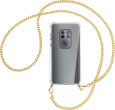 Produktbild von Handykette Backcover-Schutzhülle mit Band (Metall goldfarben) für Motorola One Zoom, One Pro - goldfarbene Kette