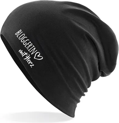 Produktbild von Huuraa Beanie Bloggerin mit Herz Black One Size Baumwolle und Elasthan Mütze Geschenkidee