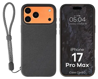 Produktbild von Hülle mit Handgelenkband für iPhone 17 Pro Max, Bizon Case CarbO, Schwarz