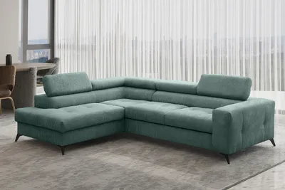Produktbild von Kaiser Möbel Ecksofa mit schlaffunktion und bettkasten, Sofa L-form, Couch L-form Arcadi Dicker Cord Türkis Links