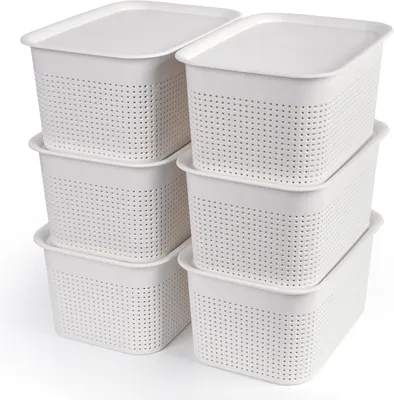 Produktbild von Weiße Korb Aufbewahrung mit Deckel (6er-Pack)