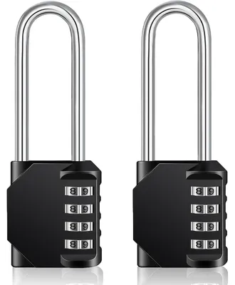 Productafbeelding van Getallenhangslot, lange beugel, 4-cijferig, weerbestendig, geschikt voor buitengebruik, 2 stuks, zwart