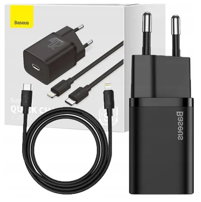 Immagine prodotto di Baseus Super Si Caricabatterie rapido 1C 20W con cavo da Usb-C a Lightning 1M (nero)