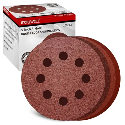 Image de Papier abrasif 125 mm, avec système de fixation velcro, 100 pièces, 8 trous, pour ponceuses excentriques, grains mixtes de 60 à 320