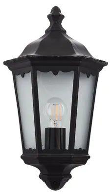 Immagine prodotto di Applique da esterno a lanterna BURFORD nero opaco-trasparente 1xE27x60W in alluminio, dimensioni: 44x25x12,5 cm, IP44, Endon