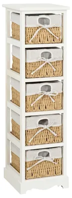 Productafbeelding van Opbergrek met 5 weefmanden hout wit