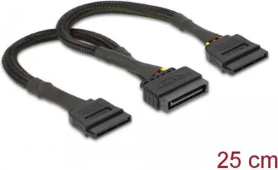 Productafbeelding van Delock 60135 Stromakbel Delock SATA 15pin -> 2x SATA 15pin Bu/St 0.25m