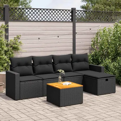 Produktbild von Eleganten-Stil 6-tlg. Garten-Lounge-Set mit Kissen Garten-Sofagarnitur, Outdoor Indoor, Schwarz Poly Rattan Gartenmöbel-Sets CHY63372452