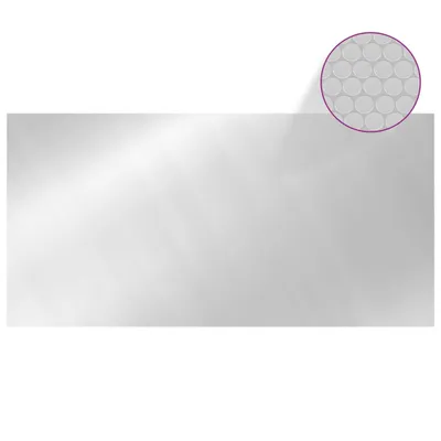 A silver pool cover is shown on a white background with a magnified view of its texture in the upper right corner.