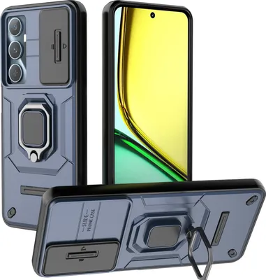 Obrázek produktu pro Pouzdro pro Realme C65 4G dvouvrstvé pouzdro s posuvnou ochranou kamery a držákem prstenu, stojánek modré