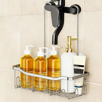Immagine prodotto di Portaoggetti da bagno da appendere, acciaio inossidabile, argento, 30 x 13 cm, senza necessità di foratura