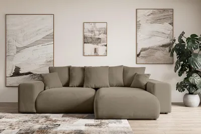 Produktbild von Ecksofa mit Schlaffunktion und Bettkasten ESKAR-L -266x176x72 cm Braun- Corner Sofa Bett Eckcouch Couch L-Form Schlafcouch Ausziehbar Wohnlandschaft Schlafsofa Cauchsofa