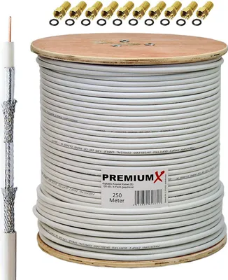 Produktbild von PremiumX 250m BASIC Koaxialkabel 135dB 4-fach SAT Antennenkabel Koax-Kabel DVB-S / S2 DVB-C DVB-T BK Anlagen 10x F-Stecker