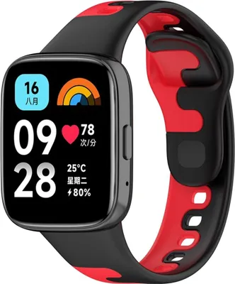 Produktbild von Silikon Ersatz Armband für Xiaomi Redmi Watch 3 Lite, Farbe:Schwarz Rot