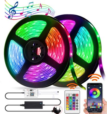 2x 5m LED Streifen RGB WiFi-Steuerung Musik-Sync 5050 SMD Lichtleiste IP65 Wasserdicht Lichtband mit Fernbedienung