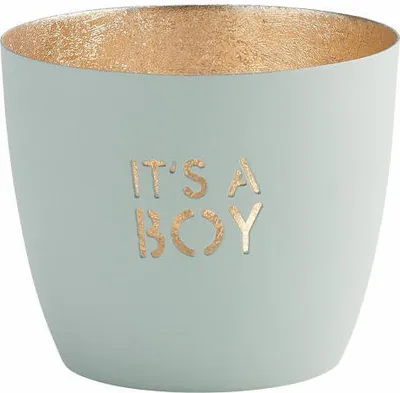 Produktbild von Gift Company Windlicht Madras Its a boy M, Teelichthalter, Kerzenhalter, Eisen, Pastellblau, Gold, 8.5 cm, 1091204078
