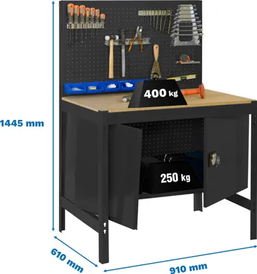 Zdjęcie produktu dla SIMONWORK BT2 CABINET 900 ANTRACYT/MADEIRA Metalowy stół warsztatowy