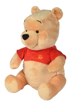 A plush Winnie the Pooh toy sitting down.