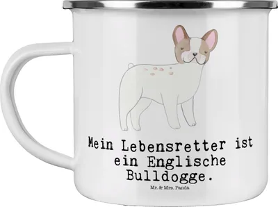 Produktbild von Mr. & Mrs. Panda becher emaille Englische Bulldogge Lebensretter - Weiß - Geschenk, English Bulldog, Pott, Teetasse, Haferl, Tasse
