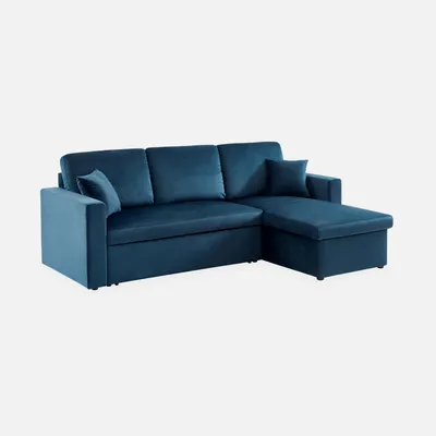 Produktbild von sweeek - 3-Sitzer Ecksofa mit Samtbezug und Schlaffunktion - Blau