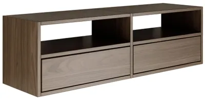 Produktbild von Selsey Framme – hängendes TV-Board mit zwei Klappen und offenen Ablagen, Holzoptik Walnuss, 100 cm
