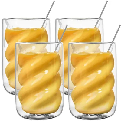Image de Verre à Latte Macchiato, double paroi, 350 ml, lot de 4 avec 4 cuillères, en verre borosilicaté, résistant à la chaleur