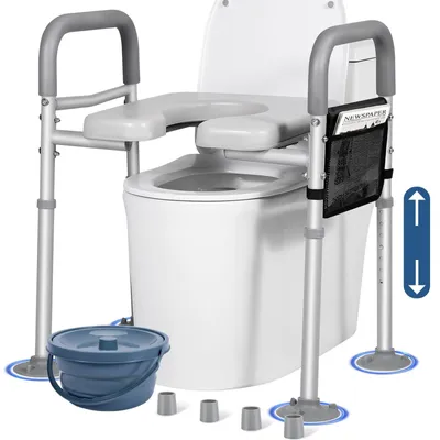 Immagine prodotto di Rialzo per WC regolabile con maniglie - 7 altezze - Con tasca portaoggetti - Piedini tondi o ventose