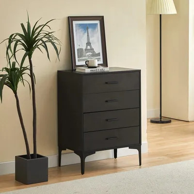 Produktbild von Schwarzer Aufbewahrungsschrank Kommode Sideboard 60x39x83cm 4 Schubladen Schubladenschrank Spanplatte MDF Metallbeine Modern Schlafzimmer Wohnzimmer