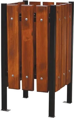 Produktbild von Casa Padrino Luxus Abfallbehälter Dunkelbraun / Schwarz 38 x 38 x H. 70 cm - Massivholz Abfallbehälter mit Stahl Beinen - Garten Mülleimer - Terrassen Mülleimer - Gastronomie Abfallbehälter