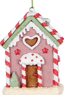 Produktbild von Clayre & Eef Weihnachtsanhänger Lebkuchenhaus 6x4x8 cm Rosa Kunststoff