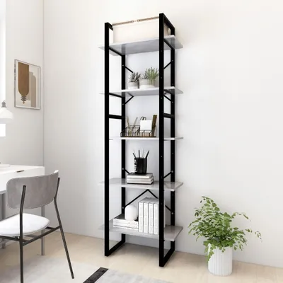Productafbeelding van Maison Exclusive - Boekenkast met 5 vakken, betonkleur, 60x30x175 cm, houtvezel
