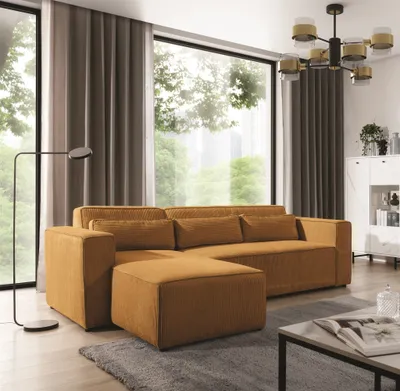 Produktbild von Ecksofa Schlafsofa WALDO Stoff Poso Senfgelb Ottomane Links