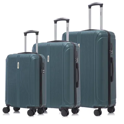 Produktbild von Suitcase Set, Rollkoffer Handgepäck, Kofferset, mit 4 Rollen 360°, Hartschalenreise Zahlenschloss, Weicher Gummigriff (3er Set, M,L&XL, Dunkelgrün)