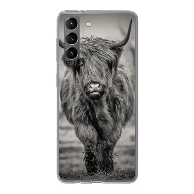 Produktbild von MuchoWow® Handyhülle Schutzhülle Hülle für Samsung Galaxy S21 Schottischer Highlander - Schwarz und Weiß Silikon Softcase Handy Hülle - Softcase