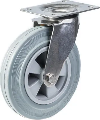 Produktbild von 200mm 8" Edelstahlrollen grau Gummi, drehbar, 205kg