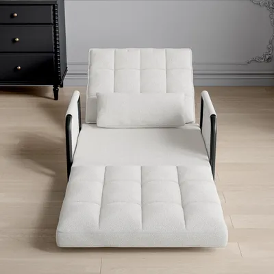 Immagine prodotto di Fortuna Lai divano letto regolabile a 5 posizioni - Poltrona/divano/divano/letto multifunzionale, Divano pieghevole con braccioli e cuscini, Tessuto bouclé, Beige
