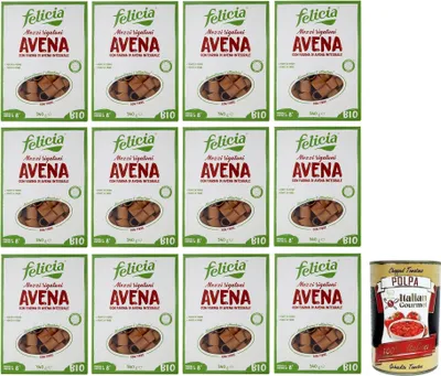 Produktbild von 12x Felicia Mezzi Rigatoni Avena,Pasta con Farina di Avena integrale,Nudeln mit Vollkorn-Haferflocken,Bio und Natürlich Glutenfrei,Packung mit 340g + Italian Gourmet Polpa di Pomodoro 400g Dose